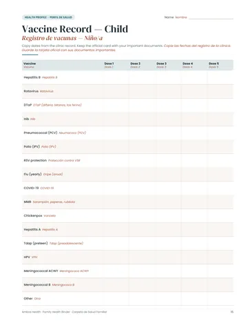 Vaccine records page